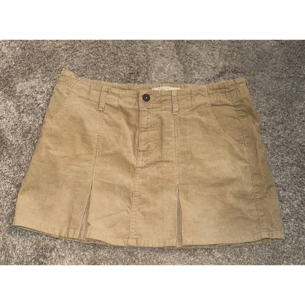 Y2k Pleated Mini Skirt Tan Corduroy Med Rise Size 12 Edgy Preppy Grunge Pockets